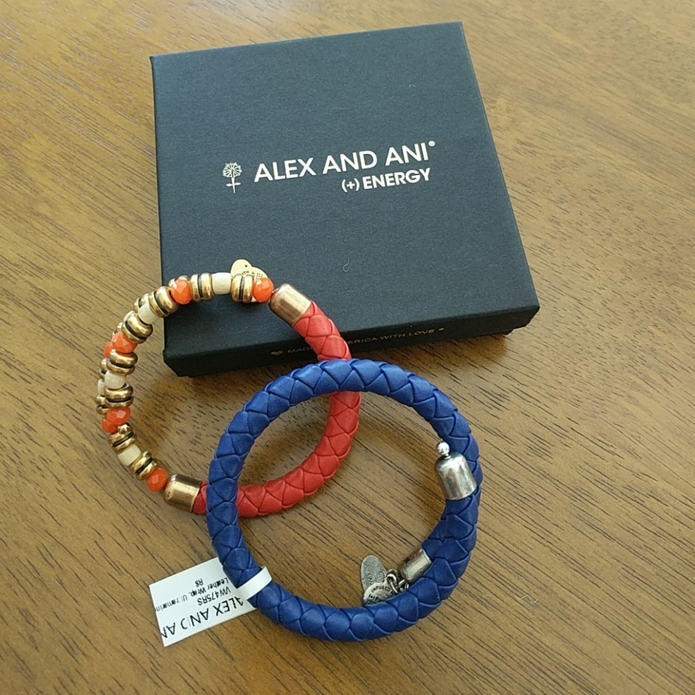 Alex and Ani Orange & Blue Braided Bracelets
